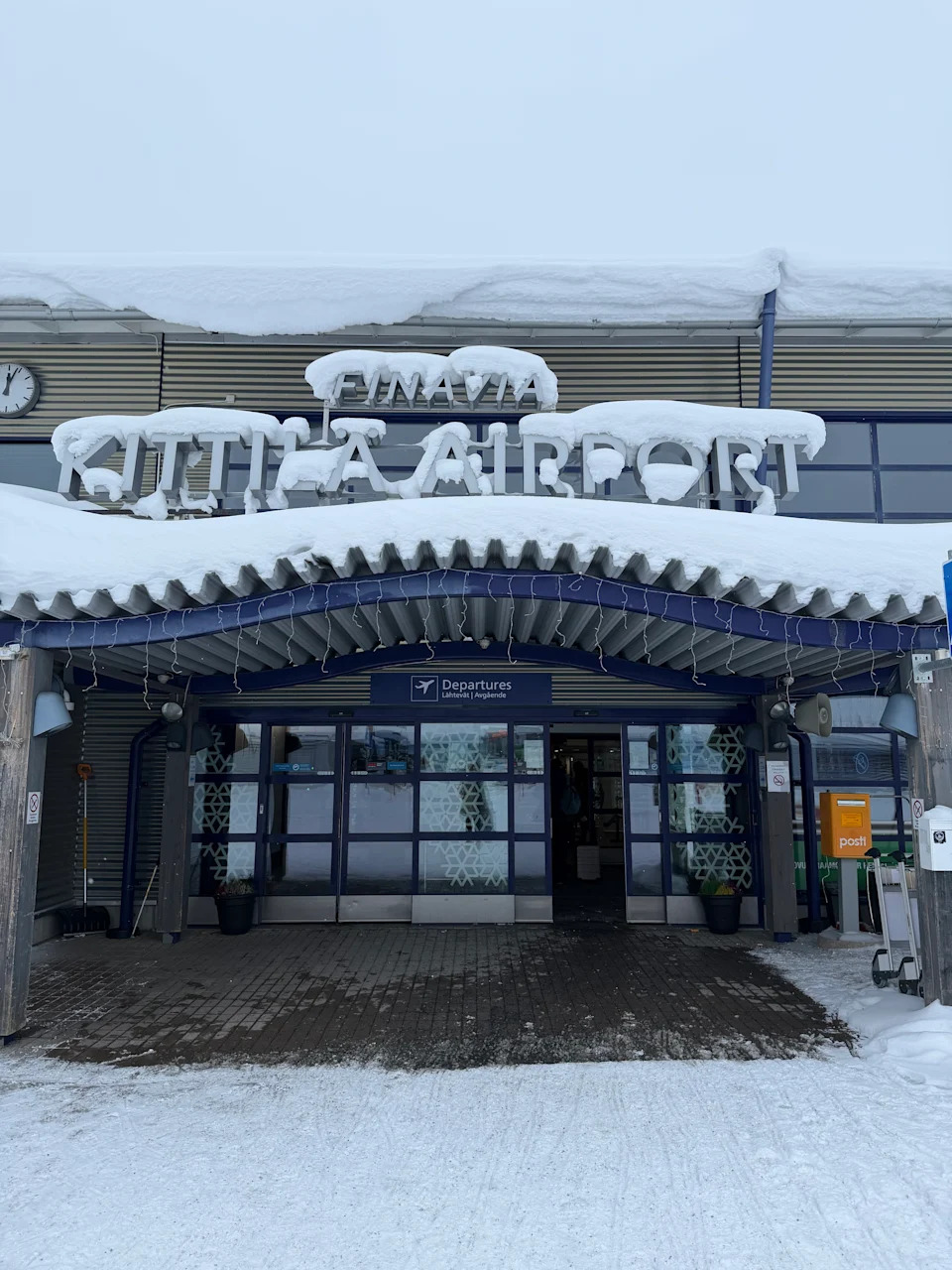 Kittila Airport in Finnish Lapland. Fortunately Finnair knows a thing or two about flying in winter conditions — and I made a tight connection even in the snow.